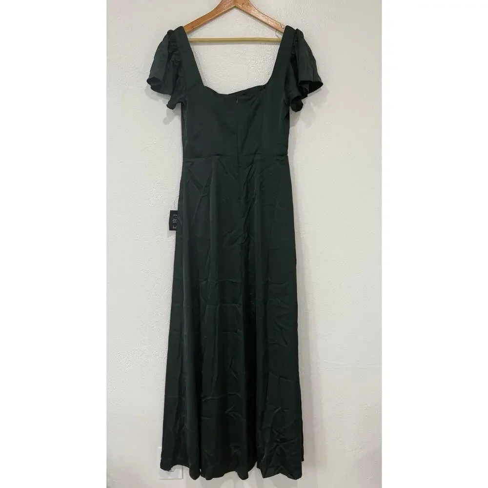 NWT Lulus Ultimate Sweetness Emerald Green Satin Flutter Sleeve Maxi Dress Med - Picture 7 of 12